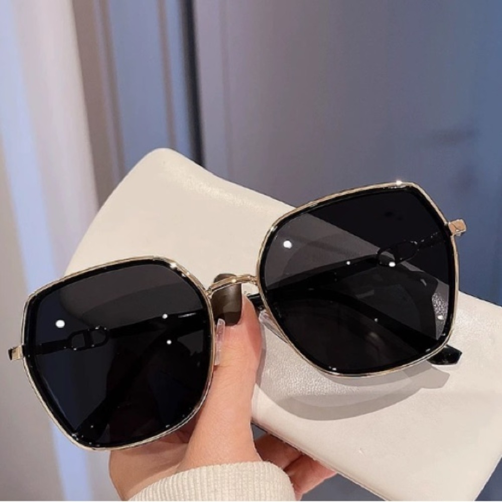 Women's Black Oversized Square Sunglasses with Gold Trim